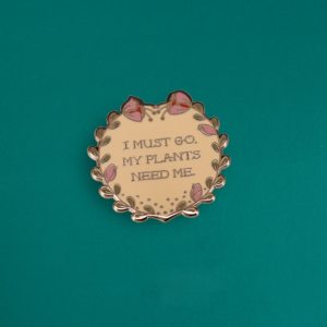 🌿 “My Plants Need Me” Pastel Heart Brooch – Garden Lover Cartoon Pin in Gold Finish